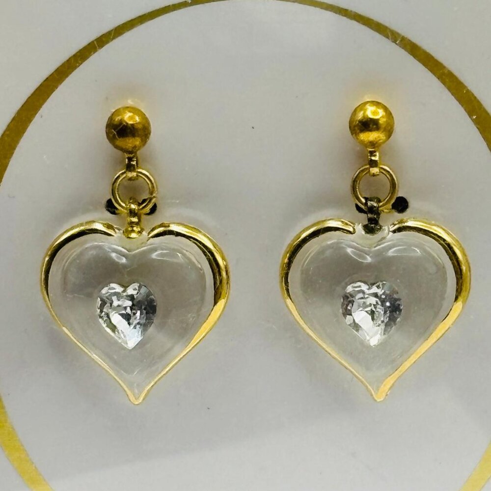 April Birthstone Heart Earrings Crystal Gold Stud Earrings